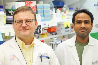 Brian Brooks, M.D., Ph.D. (left) and Aman George, Ph.D., NEI Ophthalmic Genetics & Visual Function Branch. 