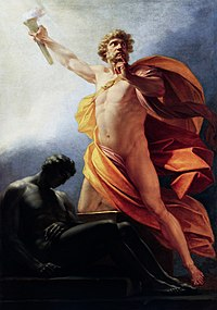 Painting of Prometheus bringing fire to mankind by Heinrich Fuger