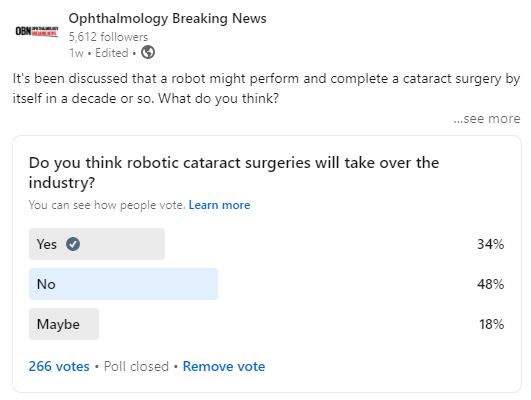 a linkedin survery results about robotic cataract surgery
